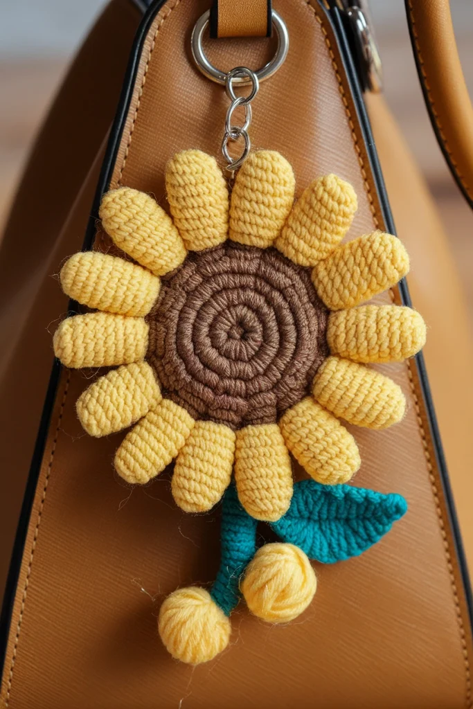 A bag charm with a large sunflower made y4leudBdXYyOpmecdp4H Q MaKwX2DoSmyXfHcC9y1C8Q cover