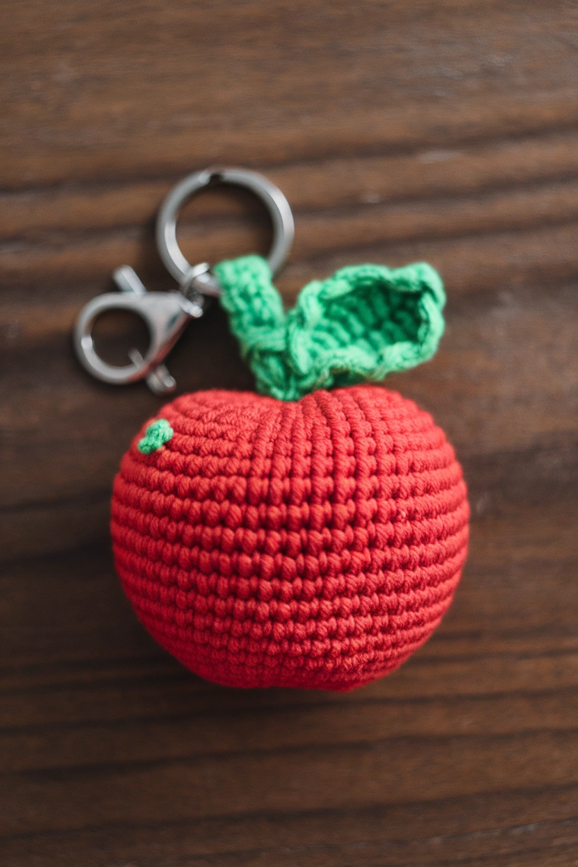 A keychain with a crochet apple the appl 7anSRV8aXbWRGdFV wX GQ UvVliy8mShylsW2RndBImA