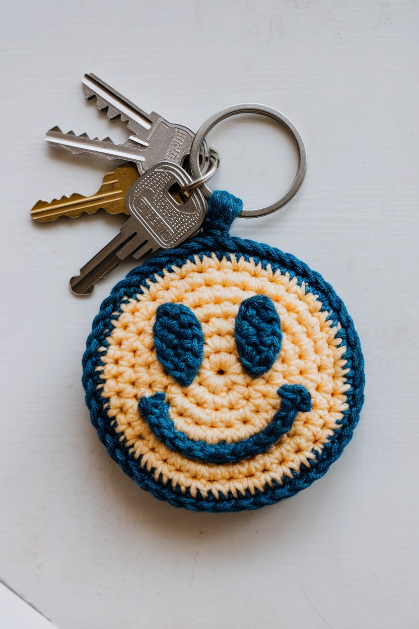 A keychain with a crocheted smiley emoti JJHhwgj VhK9UAAtSIUsDQ kX4n72 8ScqHZzfnB13WRw cover