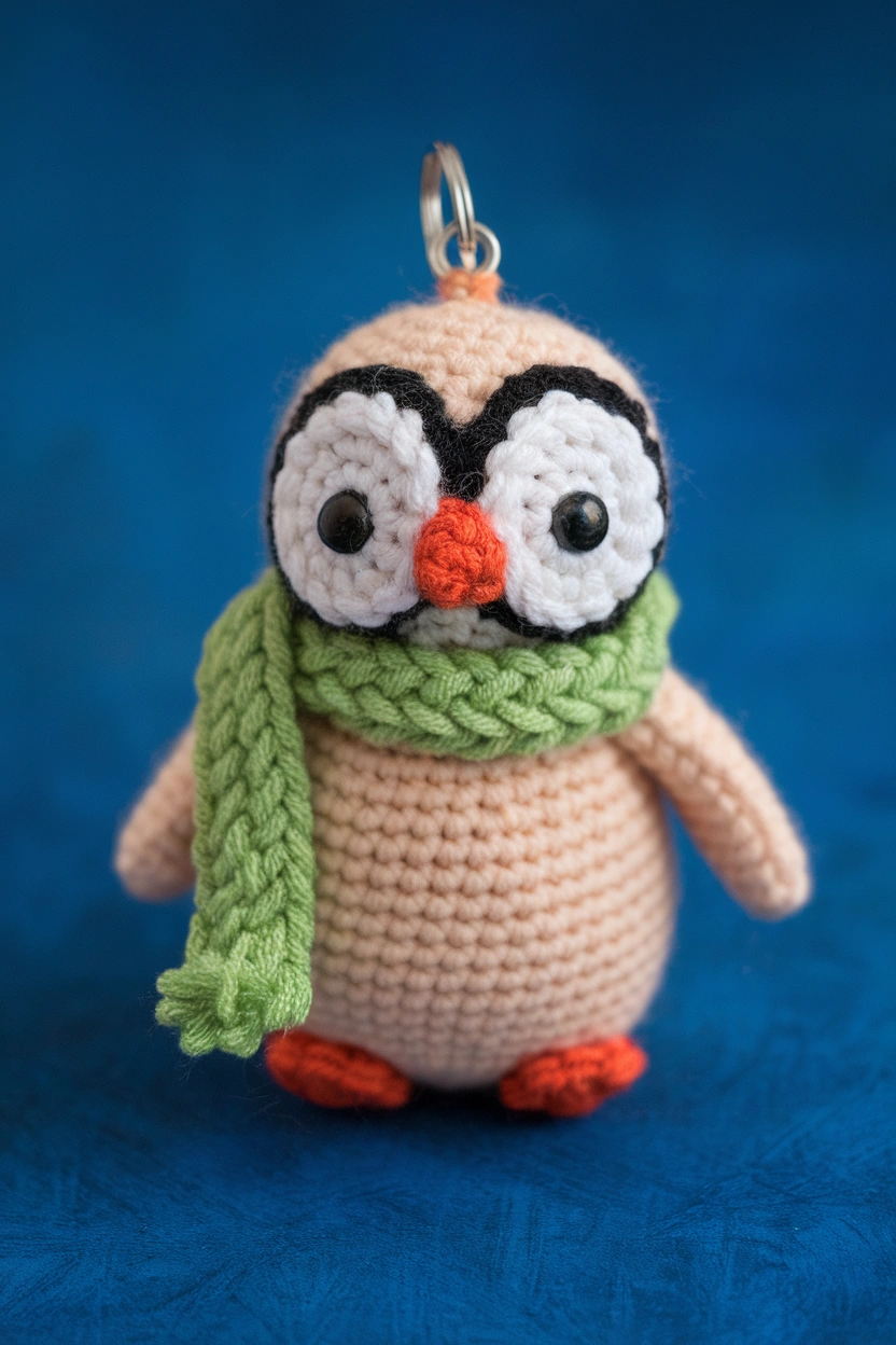 Mini amigurumi penguin keychain