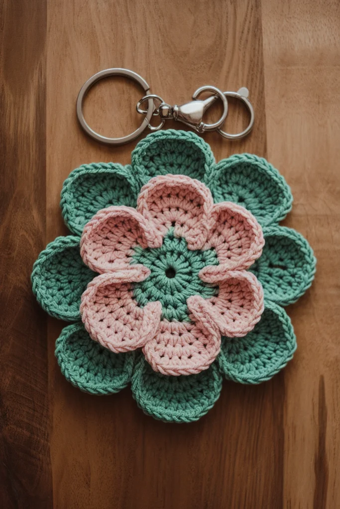 A photo of a completed no sew flower key KzP7lD4fUuy3yTX4ZK3TuA eHnGNBBYRGGhMwLJpl7BtA cover