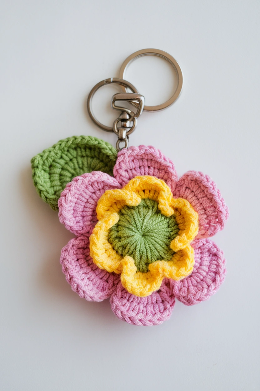 A photo of a crochet flower keychain the ZWtCTHjvWoiWA mltk3nZw IozRwNJZTLKDbWp2AFGoGw cover