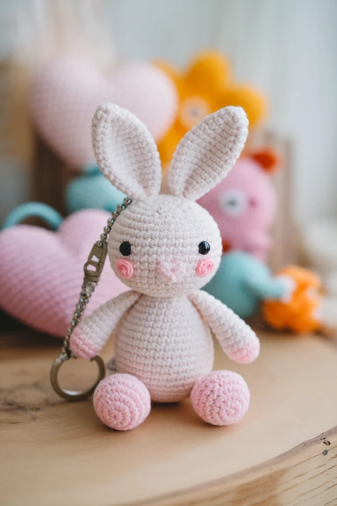 A photo of a crochet keychain with a bun 5zR6X0S0XsOL0VZsQlVBVA ULJRYvEoTf2 qkkkbEU1dA cover