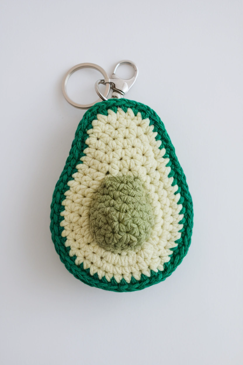 Crocheted avocado keychain