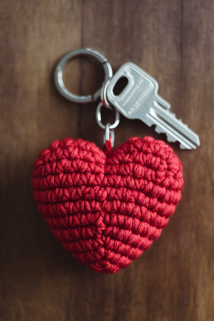 Heart-shaped crochet keychain